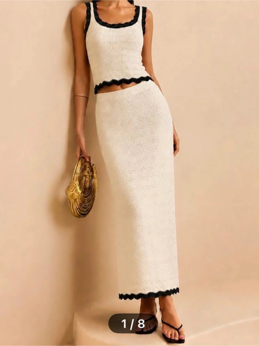 Cream & Black Knit Midi Skirt Set Like New - Picture 1 of 8